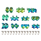 44pcs Glass Pendants Mixed Shapes with SS Snap on Bails Green