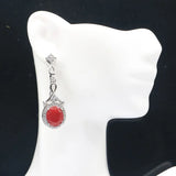 Gorgeous Real Sapphire Red Ruby Green Emerald CZ Ladies Silver Earrings