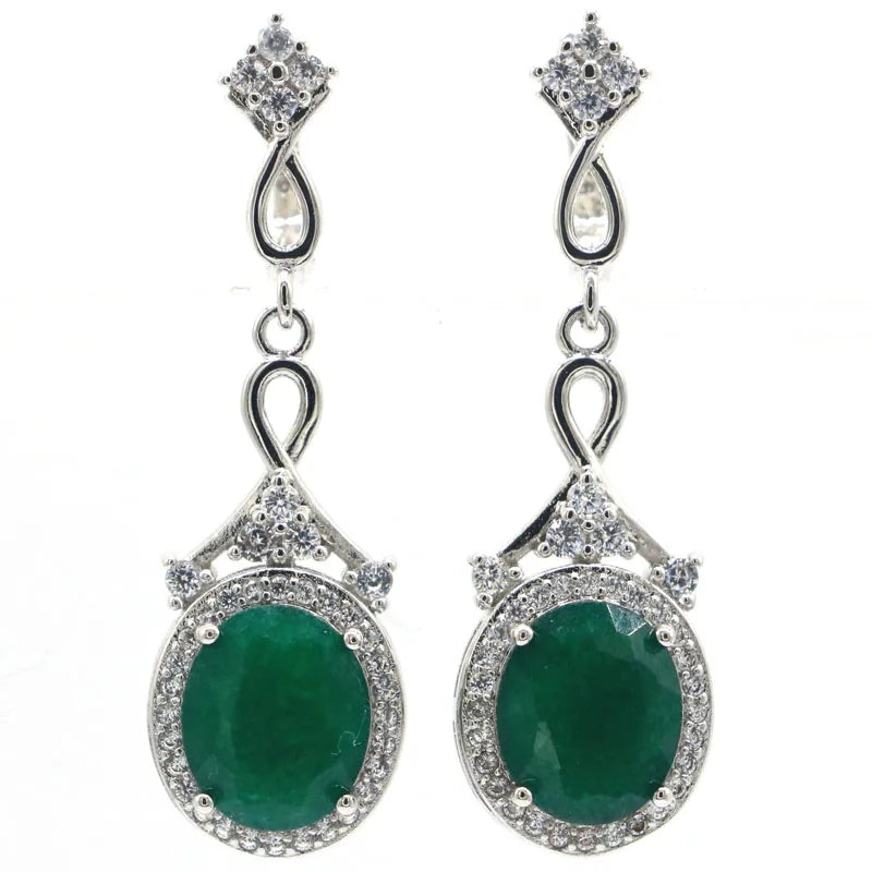 Gorgeous Real Sapphire Red Ruby Green Emerald CZ Ladies Silver Earrings