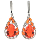 Orange Spessartine Garnet Aquamarine CZ Engagement Silver Earrings