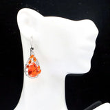 Orange Spessartine Garnet Aquamarine CZ Engagement Silver Earrings