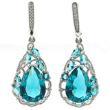 Orange Spessartine Garnet Aquamarine CZ Engagement Silver Earrings