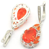 Orange Spessartine Garnet Aquamarine CZ Engagement Silver Earrings