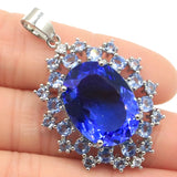 Big Green Tsavorite Garnet Violet Tanzanite Silver Pendant
