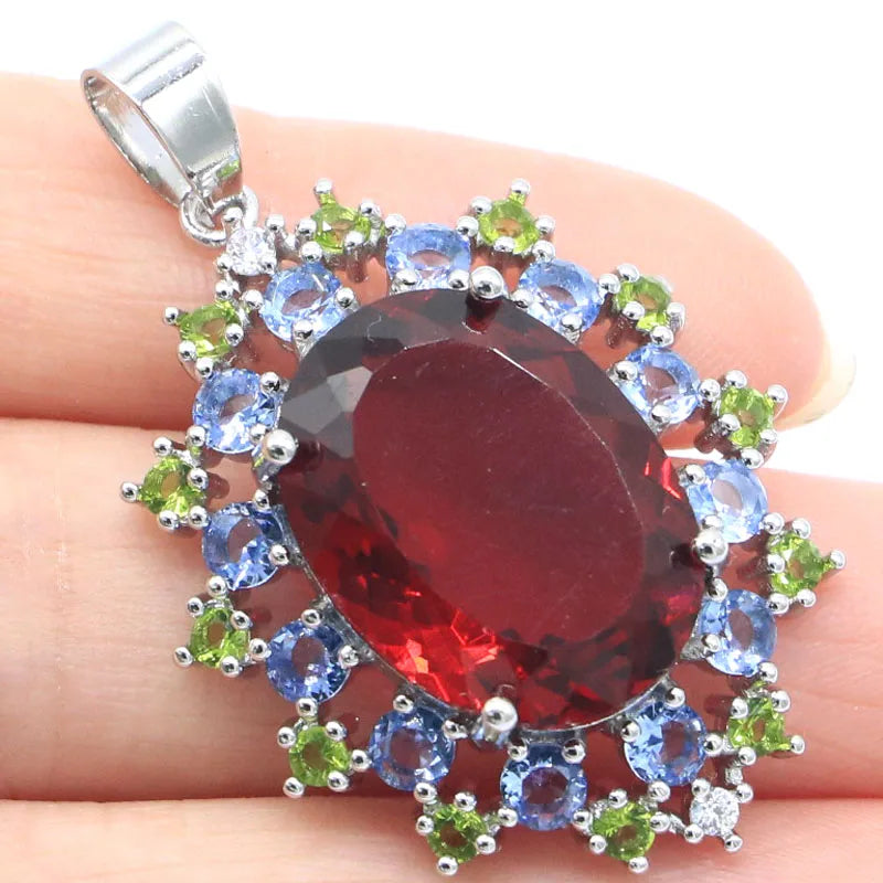 Green Tsavorite Garnet Violet Tanzanite Silver Pendant