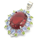 Green Tsavorite Garnet Violet Tanzanite Silver Pendant