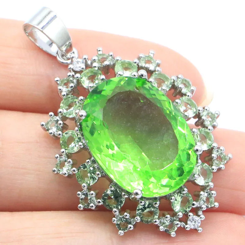 Big Green Tsavorite Garnet Violet Tanzanite Silver Pendant