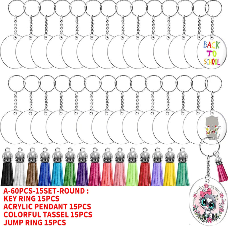 45/60Pcs Multi-colored Tassel Keychain Set