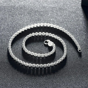 925 Sterling Silver Round Box Chain Necklace Set 4mm