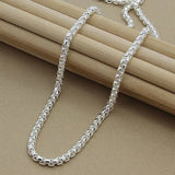 925 Sterling Silver Round Box Chain Necklace Set 4mm