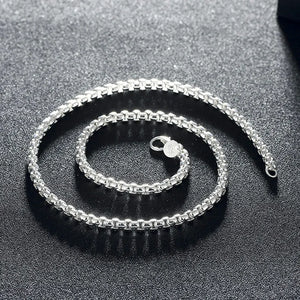 925 Silver 4mm Round Box Chain Necklace Bracelet Set Wedding