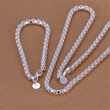 925 Silver 4MM Round Chain Bracelet Necklace Set for Women Men