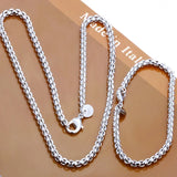 925 Silver 4MM Round Chain Bracelet Necklace Set for Women Men
