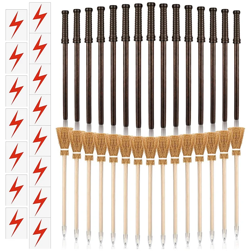 45 Pcs Wizard Party Supplies - Wand, Broom Pencils, Flash Bolt Tattoos