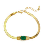 Stainless Steel Necklace Bracelet Set Green CZ Stone Jewelry Gift