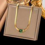 Stainless Steel Necklace Bracelet Set Green CZ Stone Jewelry Gift