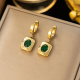 Stainless Steel Necklace Bracelet Set Green CZ Stone Jewelry Gift