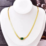 Stainless Steel Necklace Bracelet Set Green CZ Stone Jewelry Gift