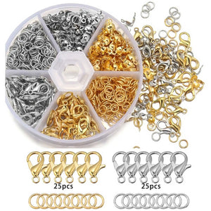 450Pcs Jewelry Making Kit Lobster Clasp Jump Rings End Beads Box Findings