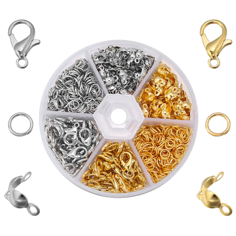 450Pcs Jewelry Making Kit Lobster Clasp Jump Rings End Beads Box Findings