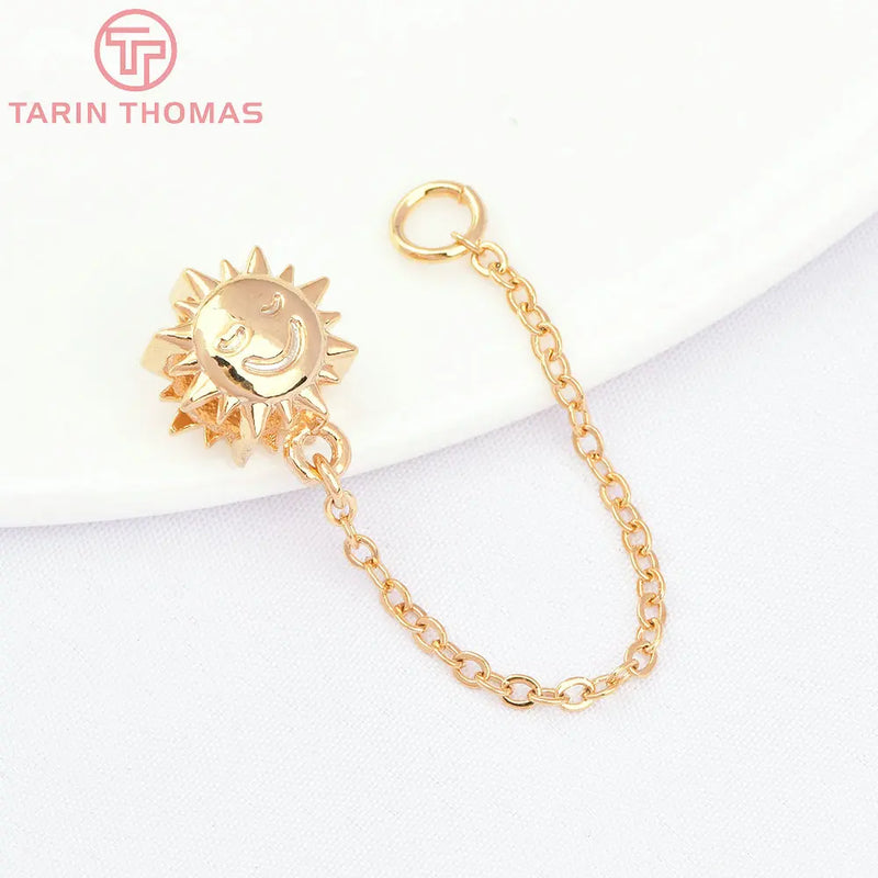6PCS 55MM 24K Brass Sun Face Connects Chain DIY Jewelry Wholesales