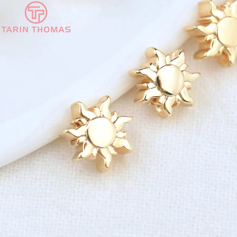 6PCS 4x7.5MM Hole1.5MM 24K Brass Sun Spacer Beads