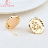 6PCS 13x13.5MM Brass Bee Stud Earrings DIY Jewelry Findings