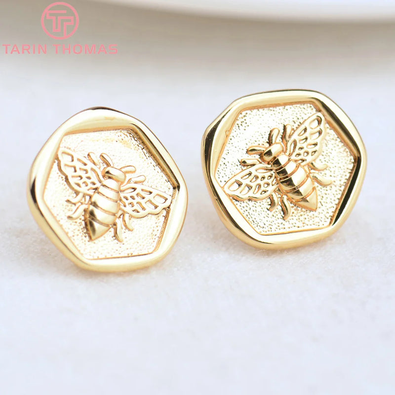 6PCS 13x13.5MM Brass Bee Stud Earrings DIY Jewelry Findings