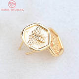 6PCS 13x13.5MM Brass Bee Stud Earrings DIY Jewelry Findings