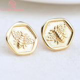 6PCS 13x13.5MM Brass Bee Stud Earrings DIY Jewelry Findings