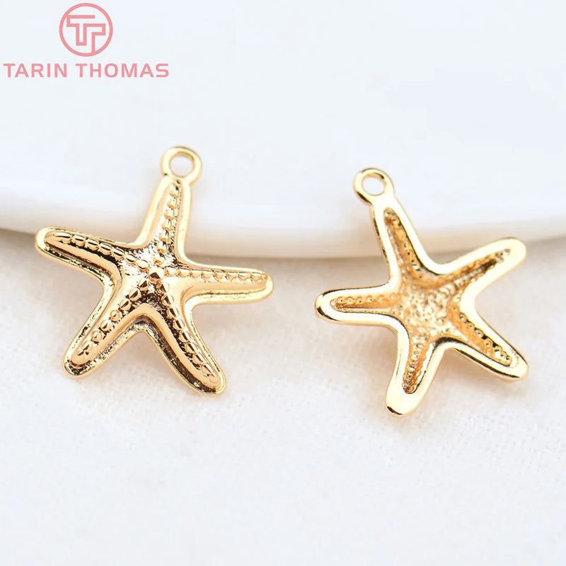 6PCS 13x14MM 24K Brass Starfish Charms Pendants High Diy Jewelry Findings