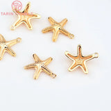 6PCS 13x14MM 24K Brass Starfish Charms Pendants High Diy Jewelry Findings