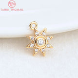 6PCS 11x9MM Brass Zircon Sun Flower Pendants