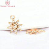 6PCS 11x9MM Brass Zircon Sun Flower Pendants