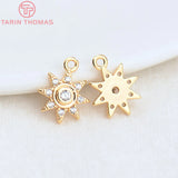 6PCS 11x9MM Brass Zircon Sun Flower Pendants