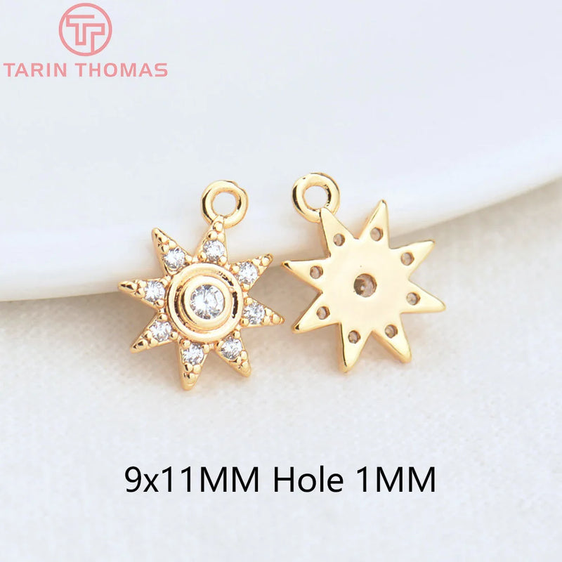 6PCS 11x9MM Brass Zircon Sun Flower Pendants