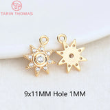 6PCS 11x9MM Brass Zircon Sun Flower Pendants