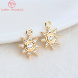 6PCS 11x9MM Brass Zircon Sun Flower Pendants