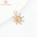 6PCS 11x9MM Brass Zircon Sun Flower Pendants