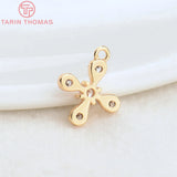 6PCS 10x12MM Cross Charms Pendants 24K Brass Zircon DIY Jewelry Findings