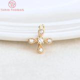 6PCS 10x12MM Cross Charms Pendants 24K Brass Zircon DIY Jewelry Findings