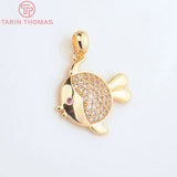 2PCS 18x17.5MM 24K Brass Fish Pendants with Zircon - DIY Jewelry Findings