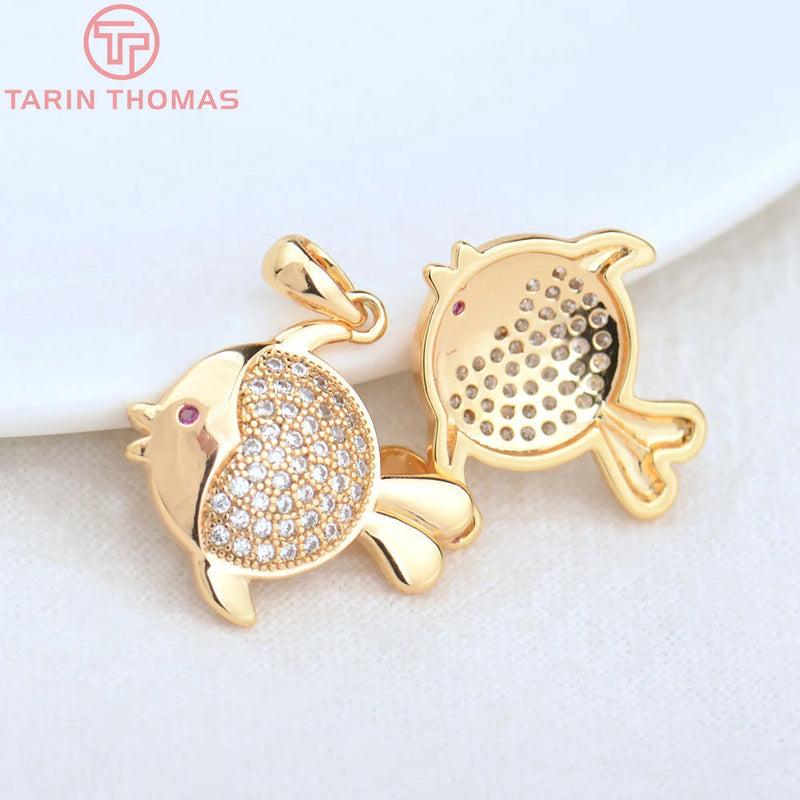2PCS 18x17.5MM 24K Brass Fish Pendants with Zircon - DIY Jewelry Findings
