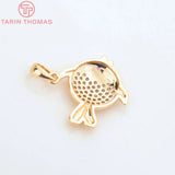 2PCS 18x17.5MM 24K Brass Fish Pendants with Zircon - DIY Jewelry Findings