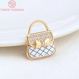 2PCS 15.5x18.5MM 24K Brass Zircon Bag Pendants Charms