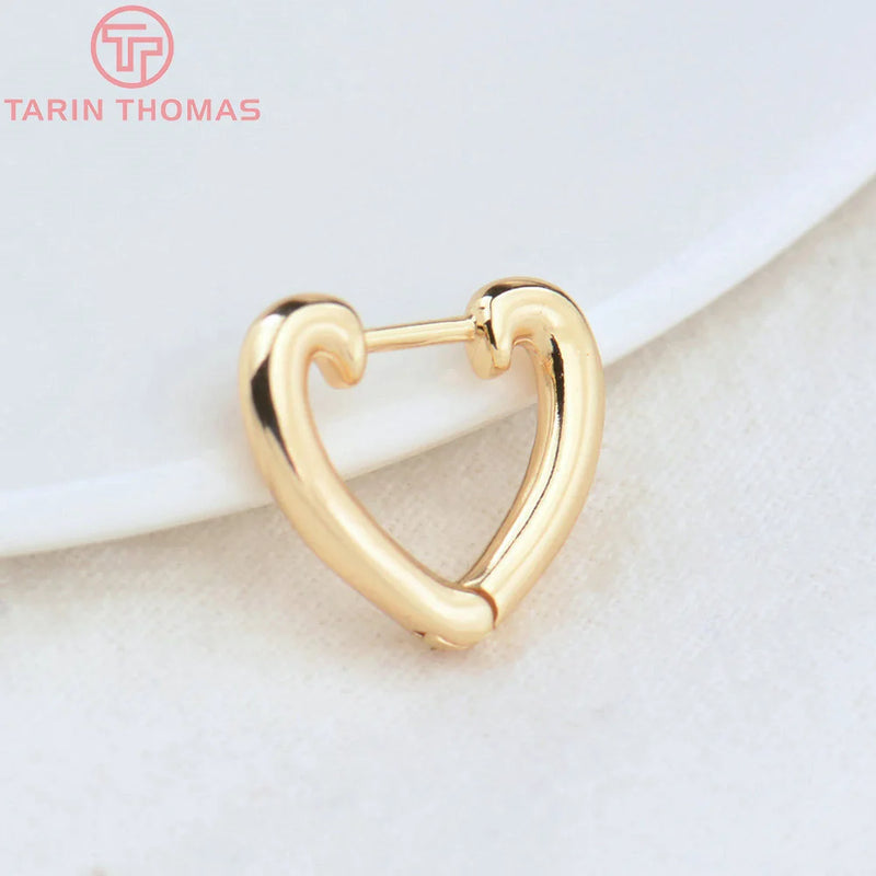 4PCS 15x13.5MM 24K Plated Heart Earrings Hoop DIY Jewelry Findings