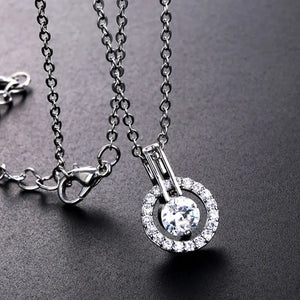 Thin Chain Necklace Pendant Round Zircon Korea Style Women