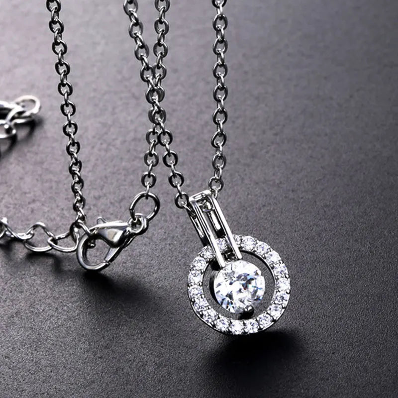 Thin Chain Necklace Pendant Round Zircon Korea Style Women