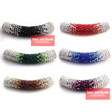 45MM Disco Pave Long Crystal Tube Beads for Bracelet 6 Colors