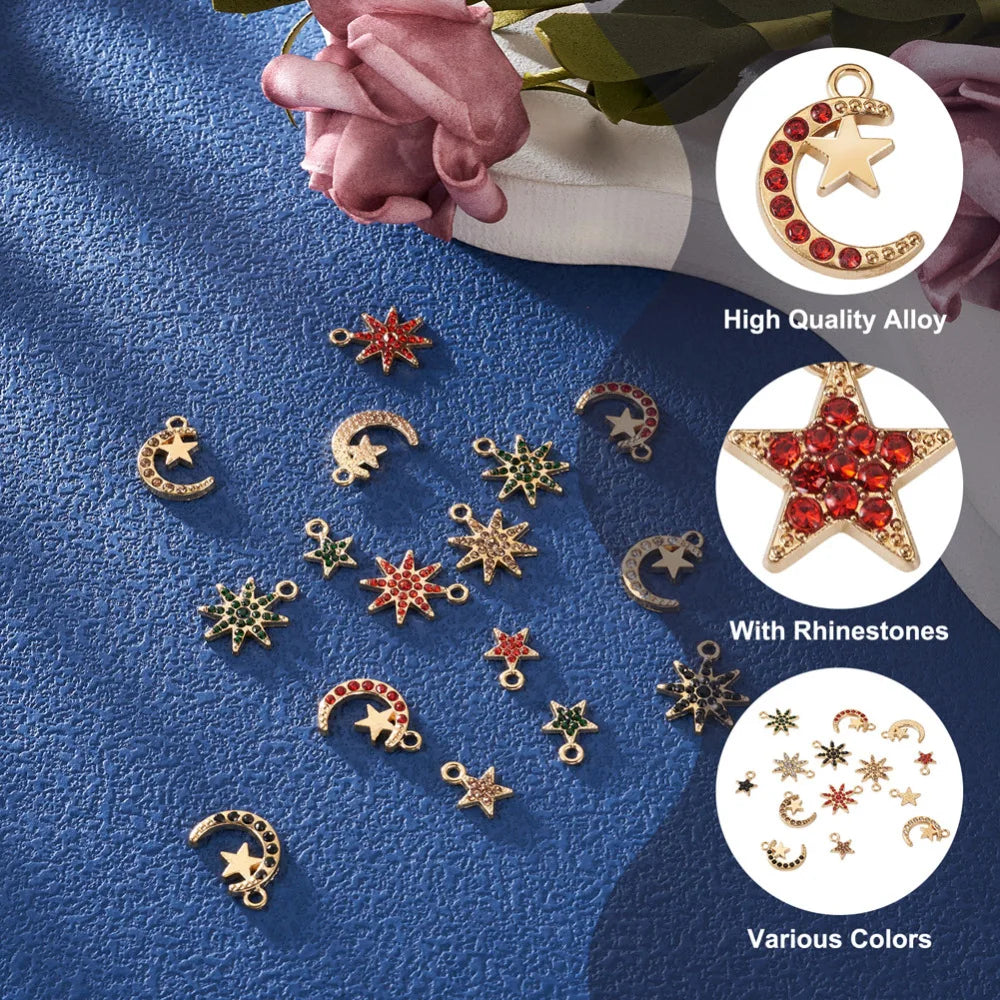 45Pcs Moon Star Rhinestone Charms Light Pendants Crystal for Jewelry Making